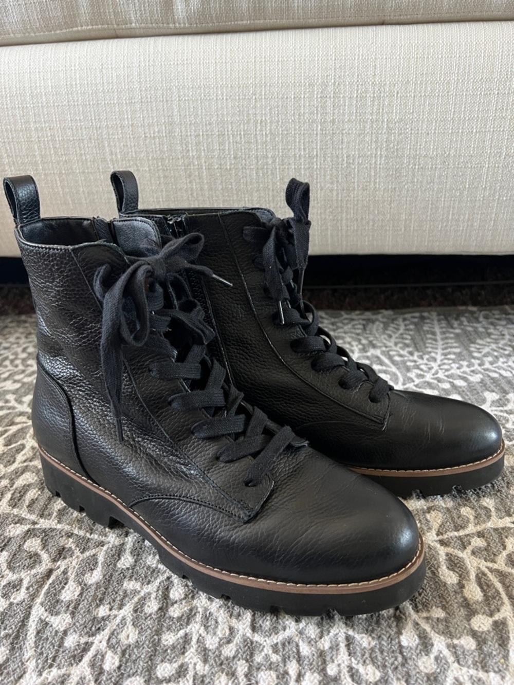 Vionic lani black pebbled leather lace up combat boots - Picture 2 of 12